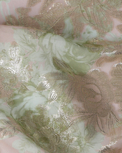 Light Pink Floral Silk Chiffon Fabric with Metallic Lurex, Width 140 cm, South Korea-D21267