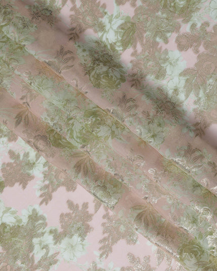 Light Pink Floral Silk Chiffon Fabric with Metallic Lurex, Width 140 cm, South Korea-D21267