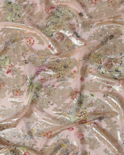 Blush Pink Floral Silk Chiffon Fabric with Metallic Lurex, Width 140 cm, South Korea-D21270