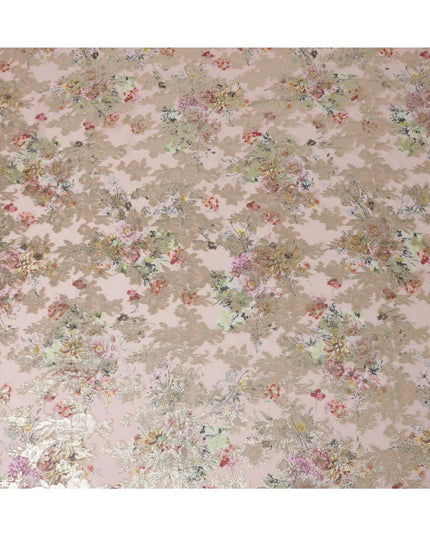 Blush Pink Floral Silk Chiffon Fabric with Metallic Lurex, Width 140 cm, South Korea-D21270