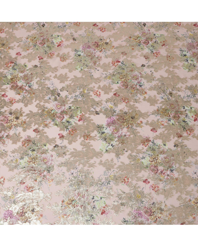 Blush Pink Floral Silk Chiffon Fabric with Metallic Lurex, Width 140 cm, South Korea-D21270