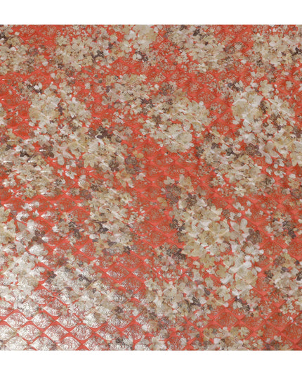 Coral Floral Silk Chiffon Fabric with Metallic Lurex, Width 140 cm, South Korea-D21272