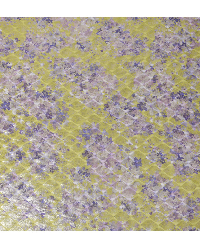 Lime Yellow Floral Silk Chiffon Fabric with Metallic Lurex, Width 140 cm, South Korea-D21274