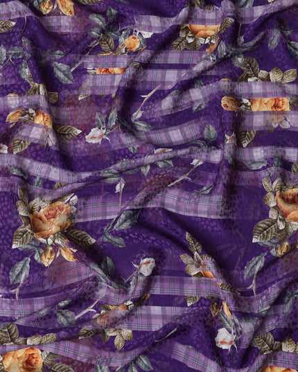 Purple Floral Silk Satin Fabric, Width 140 cm, South Korea-D21275