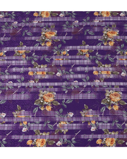 Purple Floral Silk Satin Fabric, Width 140 cm, South Korea-D21275