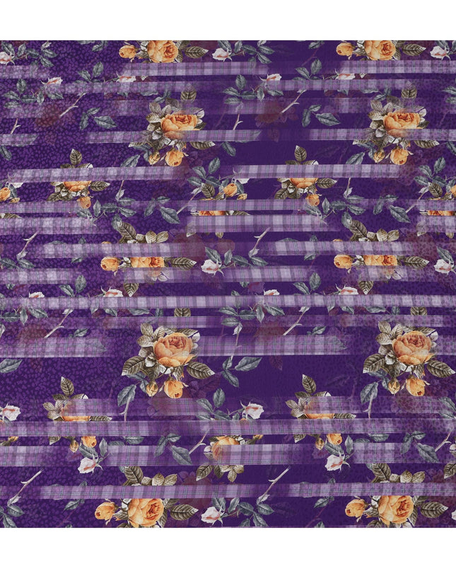 Purple Floral Silk Satin Fabric, Width 140 cm, South Korea-D21275