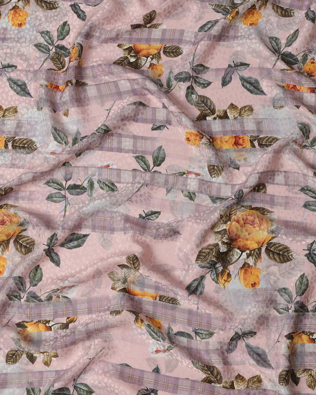 Pink Floral Silk Satin Fabric, Width 140 cm, South Korea-D21276