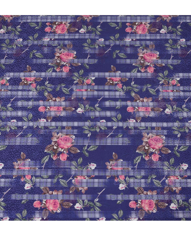 Navy Blue Floral Silk Satin Fabric, Width 140 cm, South Korea-D21277