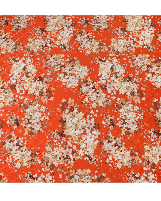 Orange Floral Silk Satin Fabric with metallic accents, Width 140 cm, South Korea-D21281