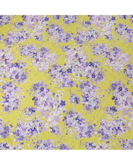 Yellow Floral Silk Satin Fabric with Metallic Accents, Width 140 cm, South Korea-D21282