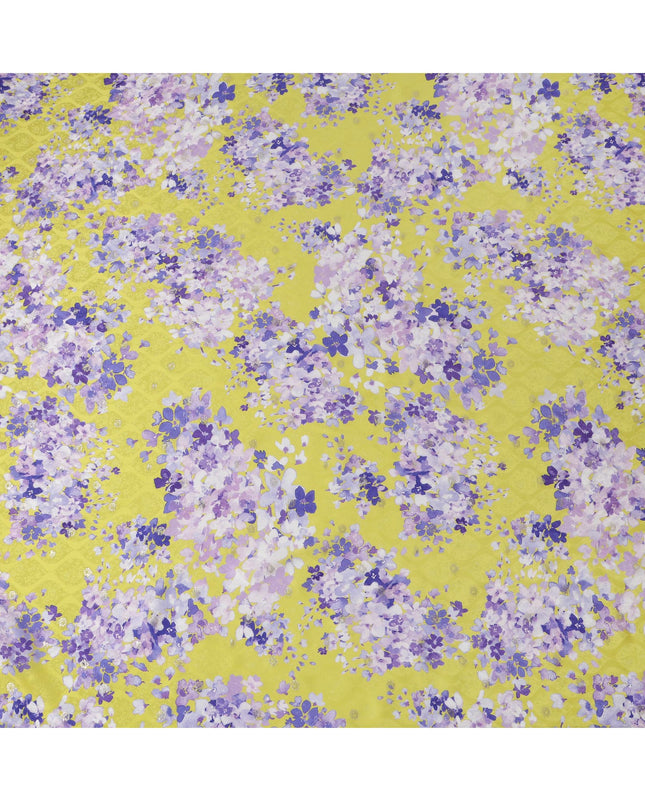 Yellow Floral Silk Satin Fabric with Metallic Accents, Width 140 cm, South Korea-D21282