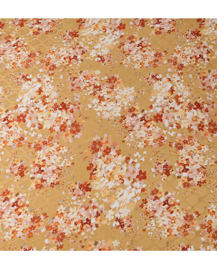 Brown Floral Silk Satin Fabric with Metallic Accents, Width 140 cm, South Korea-D21283