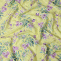 Lemon Yellow Floral Silk Satin Fabric with Metallic Accents, Width 140 cm, South Korea-D21285
