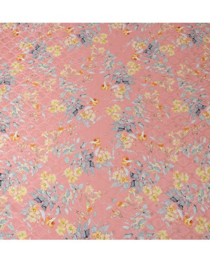 Peach Floral Silk Satin Fabric with Metallic Accents, Width 140 cm, South Korea-D21286