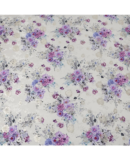 Pearl Grey Floral Silk Satin Fabric with Metallic Accents, Width 140 cm, South Korea-D21287