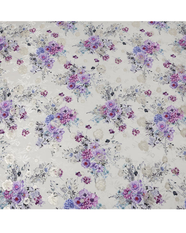 Pearl Grey Floral Silk Satin Fabric with Metallic Accents, Width 140 cm, South Korea-D21287