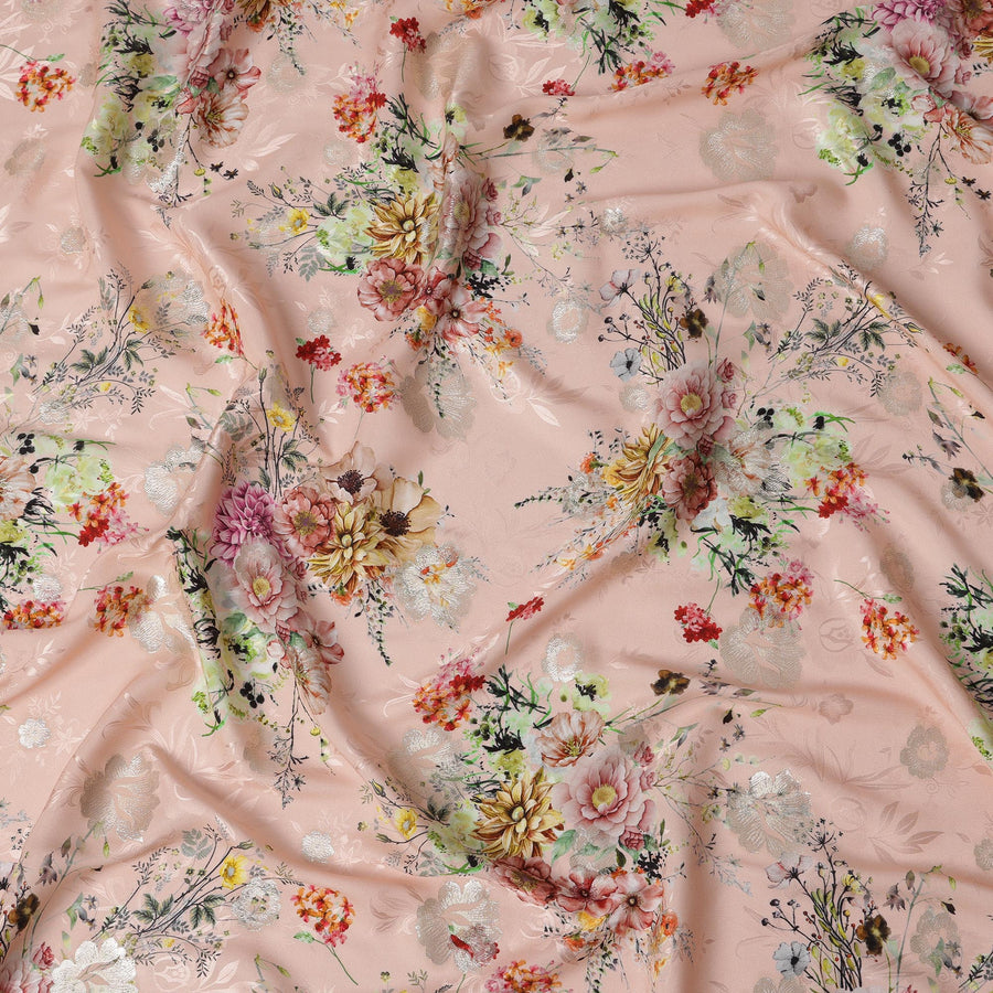 Blush Pink Floral Silk Satin Fabric with Metallic Accents, Width 140 cm, South Korea-D21290 Regal Fabrics