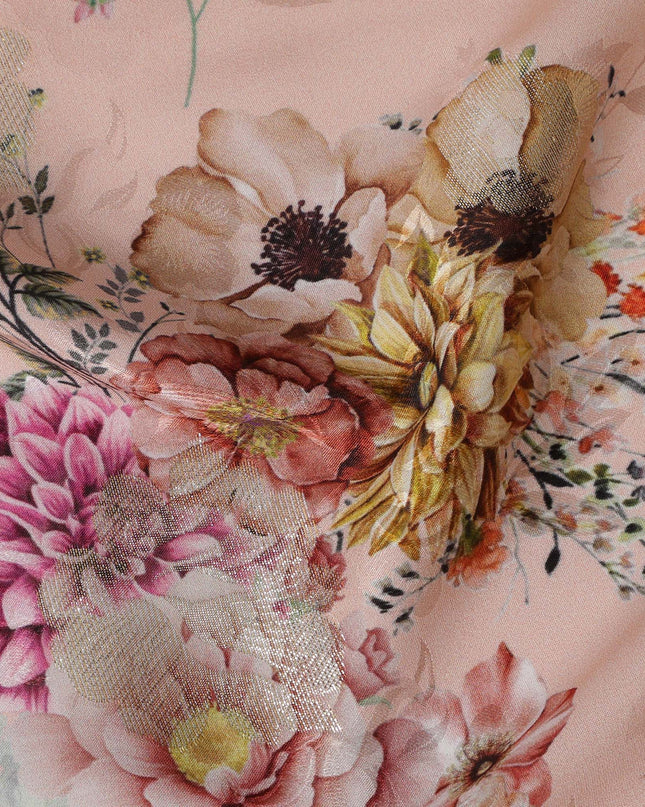 Blush Pink Floral Silk Satin Fabric with Metallic Accents, Width 140 cm, South Korea-D21290