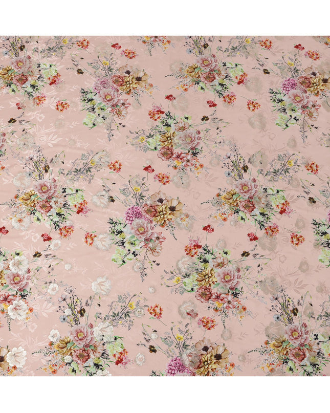 Blush Pink Floral Silk Satin Fabric with Metallic Accents, Width 140 cm, South Korea-D21290