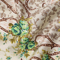 Beige Floral Cotton Satin Fabric with Ornate Vine Design – 140 cm Wide-D21947