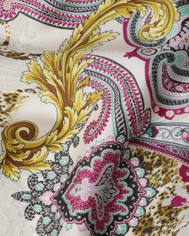 White & Turquoise Paisley Cotton Satin Fabric with Ornate Design – 140 cm Wide-D21950 - Regal Fabrics