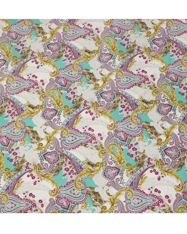 White & Turquoise Paisley Cotton Satin Fabric with Ornate Design – 140 cm Wide-D21950 - Regal Fabrics