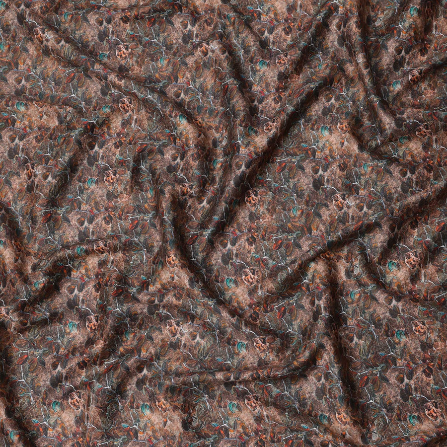 قماش ساتان قطني بني مزهر بتصميم أوراق تجريدية - عرض 110 سم - D21954