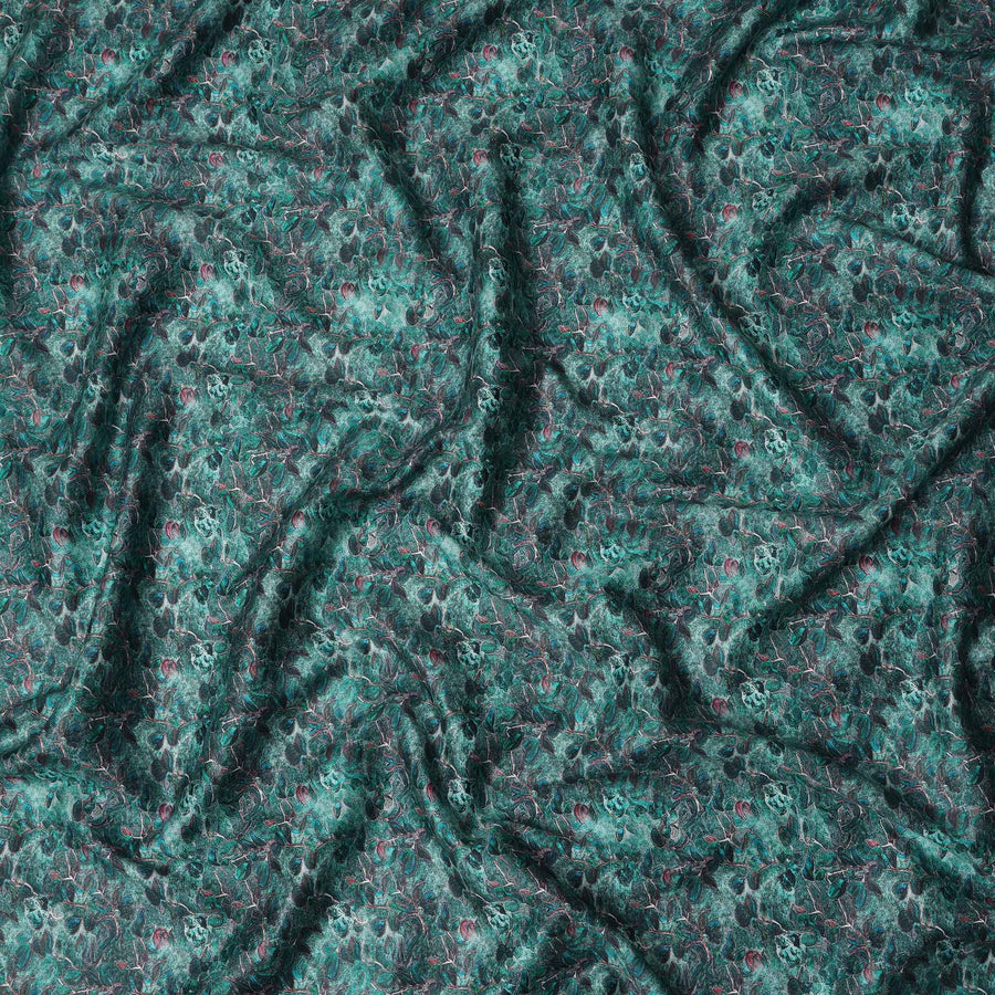 Teal Green Floral Cotton Satin Fabric with Abstract Leaf Design – 110 cm Wide-D21957