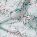 White & Aqua Leaf Print Cotton Satin Fabric – 110 cm Wide-D21958