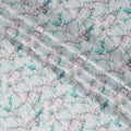 White & Aqua Leaf Print Cotton Satin Fabric – 110 cm Wide-D21958