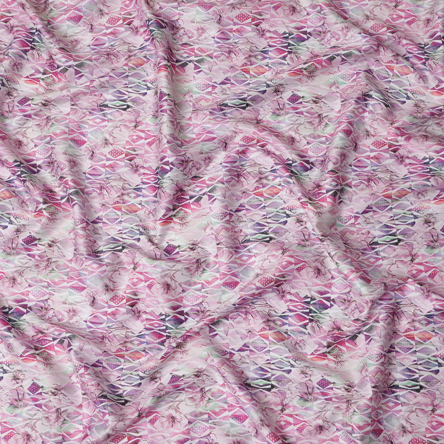 قماش ساتان قطني بتصميم هندسي تجريدي باللونين الوردي والأرجواني - عرض 110 سم - D21962