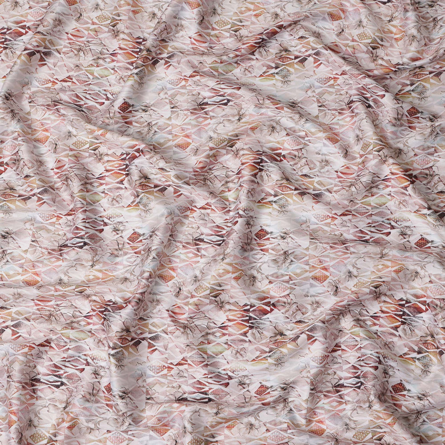 قماش ساتان قطني هندسي باللونين البيج والبني بتصميم تجريدي - عرض 110 سم - D21963