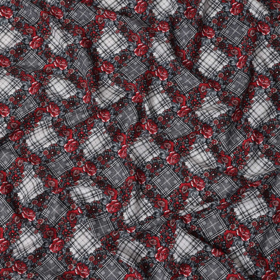 قماش قطني منقوش باللونين الأسود والأحمر - عرض 140 سم - D21966