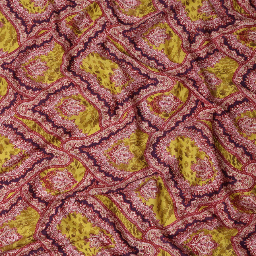 Yellow & Red Paisley Cotton Lawn Fabric with Ornate Design – 140 Cm Wide-D21973