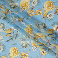 Sky Blue Floral Cotton Voile Fabric with Botanical Print – 140 Cm Wide-D21976