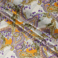 White & Mustard Paisley Cotton Satin Fabric with Ornate Design – 110 cm Wide-D21979