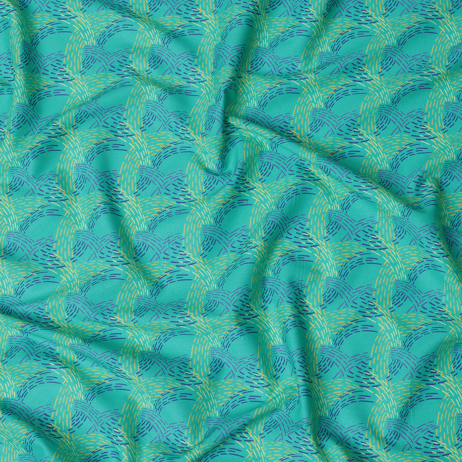 Teal & Mustard Premium Spanish Cotton Lawn Printed Fabric with Satin Finish – Width 140 Cms, Spain-D22048