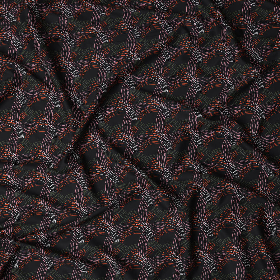 قماش قطني إسباني فاخر مطبوع باللونين الأسود والصدئ - عرض 140 سم، إسبانيا - D22049