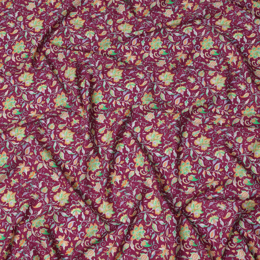 قماش قطني إسباني فاخر مطبوع عليه عشب، بلون بنفسجي نبيذي وذهبي، بلمسة نهائية من الساتان - عرض 140 سم، إسبانيا - D22051