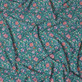 قماش قطني إسباني فاخر مطبوع عليه زهور، أزرق مخضر ومتعدد الألوان، بلمسة نهائية من الساتان - عرض 140 سم، إسبانيا - D22052