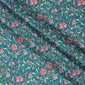 قماش قطني إسباني فاخر مطبوع عليه زهور، أزرق مخضر ومتعدد الألوان، بلمسة نهائية من الساتان - عرض 140 سم، إسبانيا - D22052