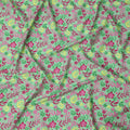 قماش قطني إسباني فاخر مطبوع عليه زهور، أخضر ومتعدد الألوان، بلمسة نهائية من الساتان - عرض 140 سم، إسبانيا - D22057