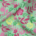 قماش قطني إسباني فاخر مطبوع عليه زهور، أخضر ومتعدد الألوان، بلمسة نهائية من الساتان - عرض 140 سم، إسبانيا - D22057