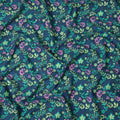 قماش قطني إسباني فاخر مطبوع عليه زهور، أزرق بترولي ومتعدد الألوان، بلمسة نهائية من الساتان - عرض 140 سم، إسبانيا - D22058