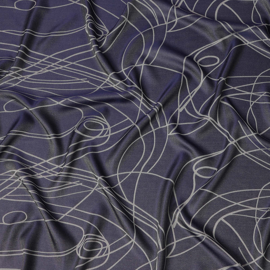 Dark Navy Pure Silk Satin Fabric with Film Metallic, Width 110 Cms, South Korea-D22072
