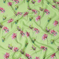 Light Green Pure Silk Satin Fabric with Floral Print, Width 140 Cms, South Korea-D22074