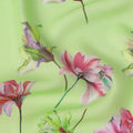 Light Green Pure Silk Satin Fabric with Floral Print, Width 140 Cms, South Korea-D22074