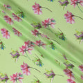 Light Green Pure Silk Satin Fabric with Floral Print, Width 140 Cms, South Korea-D22074