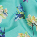 Aqua Blue Pure Silk Satin Fabric with Floral Print, Width 140 Cms, South Korea-D22075
