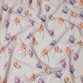 Light Grey Pure Silk Satin Fabric with Floral Print, Width 140 Cms, South Korea-D22076